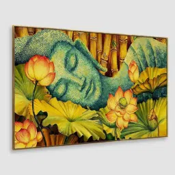 dekorstation Vaastu Calming Buddha Yellow & Green Canvas Art Print image 3