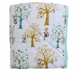 Jamio Firati White & Blue Floral Printed Cotton Heavy Winter 200 GSM Single Bed Quilt image 5