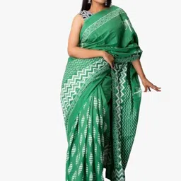 JALTHER Geometric Pure Cotton Block Print Saree image 4
