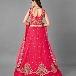 Fusionic Pink & Gold-Toned Embroidered Thread Work Semi-Stitched Lehenga & Unstitched Blouse With Dupatta image 2