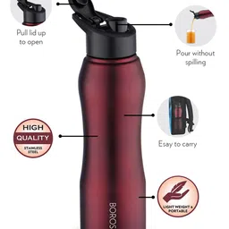 BOROSIL Grip N Sip 5-Pieces Maroon Single Wall Bottle 750 ml Each image 4
