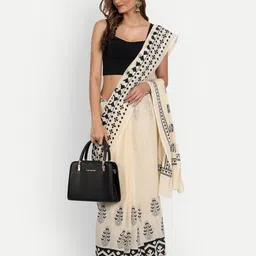 BUTA BUTI Beige & Black Ethnic Motifs Pure Cotton Saree image 3