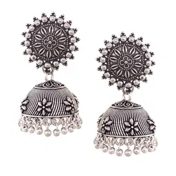Saraf RS Jewellery Silver-Plated Solar Design Oxidised Necklace With Jhumki Jewellery Set image 3