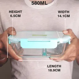 allo FoodSafe Rectangle Divider Glass Lunch Box with Break Free Detachable Lock 1 Containers Lunch Box image 5