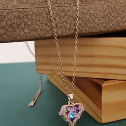 Valentine Gift Special purple ocean heart Chain Pendent Sterling Silver Diamond Sterling Silver Pendant Set-image-2