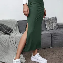 woo thing Women Solid A-line Green Skirt image 4