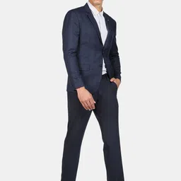 AD By Arvind Men Navy Blue Checked Single-Breasted Tailored-Fit Blazers image 3