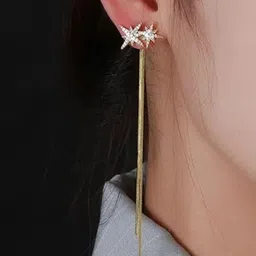 PolluxCraft Korean Gold Plated Stone Studded Contemporary Drop Earrings image 4