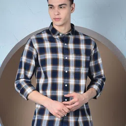 Canary London Men Smart Slim Fit Buffalo Checked Spread Collar Cotton Casual Shirt-picture-17