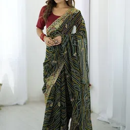 KALINI Bandhani Printed Embroidered Pure Georgette Saree-picture-23