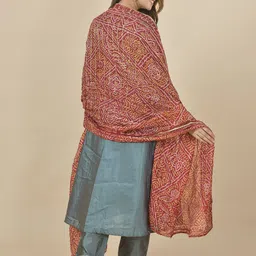 LA FEMINAE Printed Art Silk Bandhani Dupatta with Zari image 4