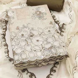 KIMISHA Floral Printed Thread Work Unstitched Dress Material image 4