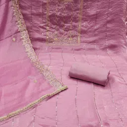 Maroosh Floral Embroidered Sequinned Satin Unstitched Dress Material image 5