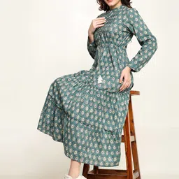 Mollar Women Floral Printed Mandarin Collar A-Line Maxi Dress-picture-27