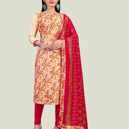 Maroosh Floral Printed Chanderi Unstitched Dress Material image 1