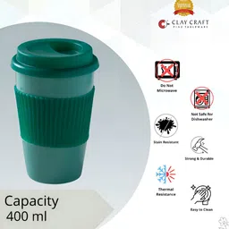 CLAY CRAFT Green Textured Ceramic Glossy Mug 400 ml image 4