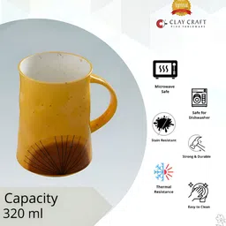 CLAY CRAFT Yellow & Brown 2 Pieces Printed Ceramic Glossy Mugs 320 ml Each image 4