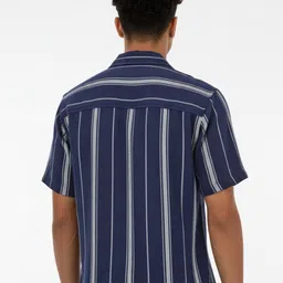 glitchez Striped Cuban Collar Pure Cotton Relaxed Fit Casual Shirt image 3