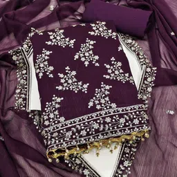 Nayanthara Trends Floral Embroidered Sequinned Unstitched Dress Material-image-65