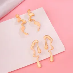 Qiroko Gold Set of 2 Statement Dangler Long Earrings-picture-15
