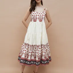 Colour Me by Melange Women Ethnic Motif Printed Sleeveless Cotton Maxi Dress-picture-24