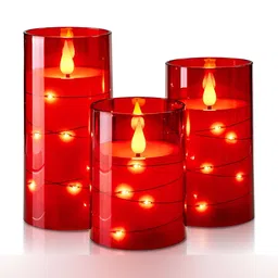 LTETTES Red 3 Pieces Pillar LED Candles image 1