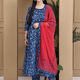 Rajnandini Women Floral Printed Regular Pure Cotton Kurta with Trousers & Dupatta-picture-16