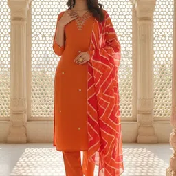 SZN Women Ethnic Motifs Embroidered Regular Thread Work Kurta with Trousers & With Dupatta image 5