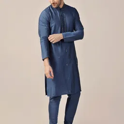 KISAH Men Embroidered Regular Mirror Work Kurta with Churidar-image-65