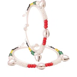Missmister Unisex Kids Pack Of 2 Beaded Ghungroo Silver-Plated Kada Bracelet-picture-8