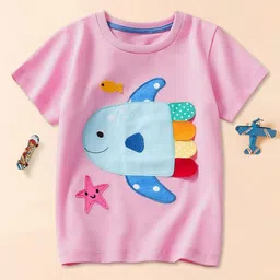 LULU & SKY Girls Applique Printed Round Neck Cotton Relaxed Fit T-shirt-picture-17