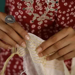 Sangria Bandhani Printed Round Neck Pure Cotton Straight Kurta With Trousers & Dupatta image 3