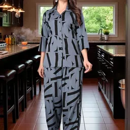 Moda Rapido Women Grey Crepe Printed Co-Ords Set-image-16