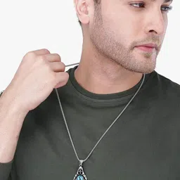 KRENOZ Men Silver-Plated Skeleton Charm Pendant With Chain image 3