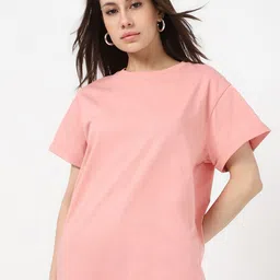 Bewakoof Women Solid Round Neck Pure Cotton Relaxed Fit T-shirt-image-59