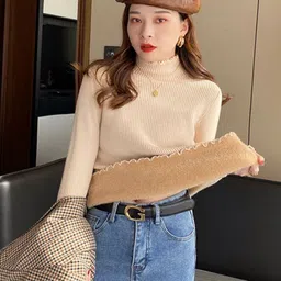 Outzidr Women Ribbed High Neck Collar Full Sleeve Sweater-picture-28