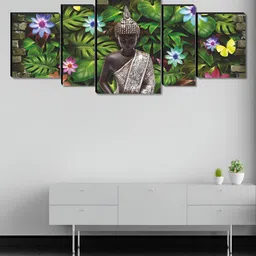 SAF Green & Black 5 Piece Buddha Printed Wooden Wall Arts-picture-26