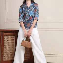 Moda Rapido Women Floral Print Organic Cotton Shirt Style Top-picture-26