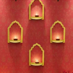 Special You Gold Toned 10 Pieces Jharokha Lotus Stickers & Tealight Candels image 1