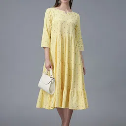 StyleOcean Women Embellished Printed Cotton Dress Fit & Flare Midi Dress-image-70