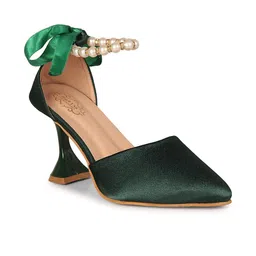 HM9 YS6 Women Green Synthetic Pearls Embellished Bow Block Heels image 4