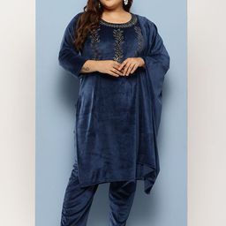 BAESD Women Ethnic Motifs Embroidered Regular Beads and Stones Velvet Kurta with Trousers & With Dupatta-picture-41