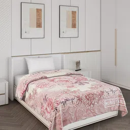Monte Carlo White & Pink Printed 1000 GSM Heavy Winter Single Bed Blanket-image-94