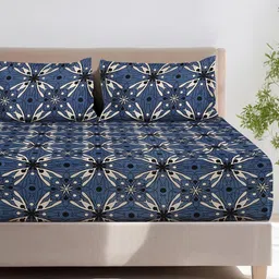 DREAM WEAVERZ Blue Geometric 330 TC King Bedsheet with 2 Pillow Covers image 4