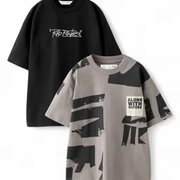 Alan Jones Set Of 2 Typography Printed Drop-Shoulder Sleeves Cotton Oversized T-shirt-picture-41
