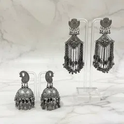 TAG 7 Set Of 2 Dome Shaped Oxidised Jhumkas-image-30