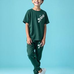 YK X Trampoline Kids Graphic Printed Round Neck T-shirt with Track Pant-picture-48