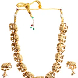 StileAdda Gold Matte Finish Gajanan Necklace Set With Earrings image 4
