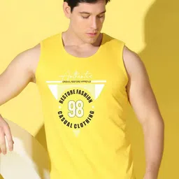 WOOSTRO Pack Of 2 Printed Super Combed Cotton Gym Vests VWS26(98 YELLOW)(ALONE BLACK) image 2