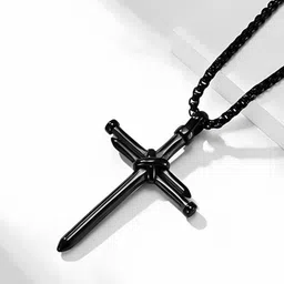 AGARWALPRODUCT Stainless Steel Silver-Plated Cross Pendant With Chain-picture-22